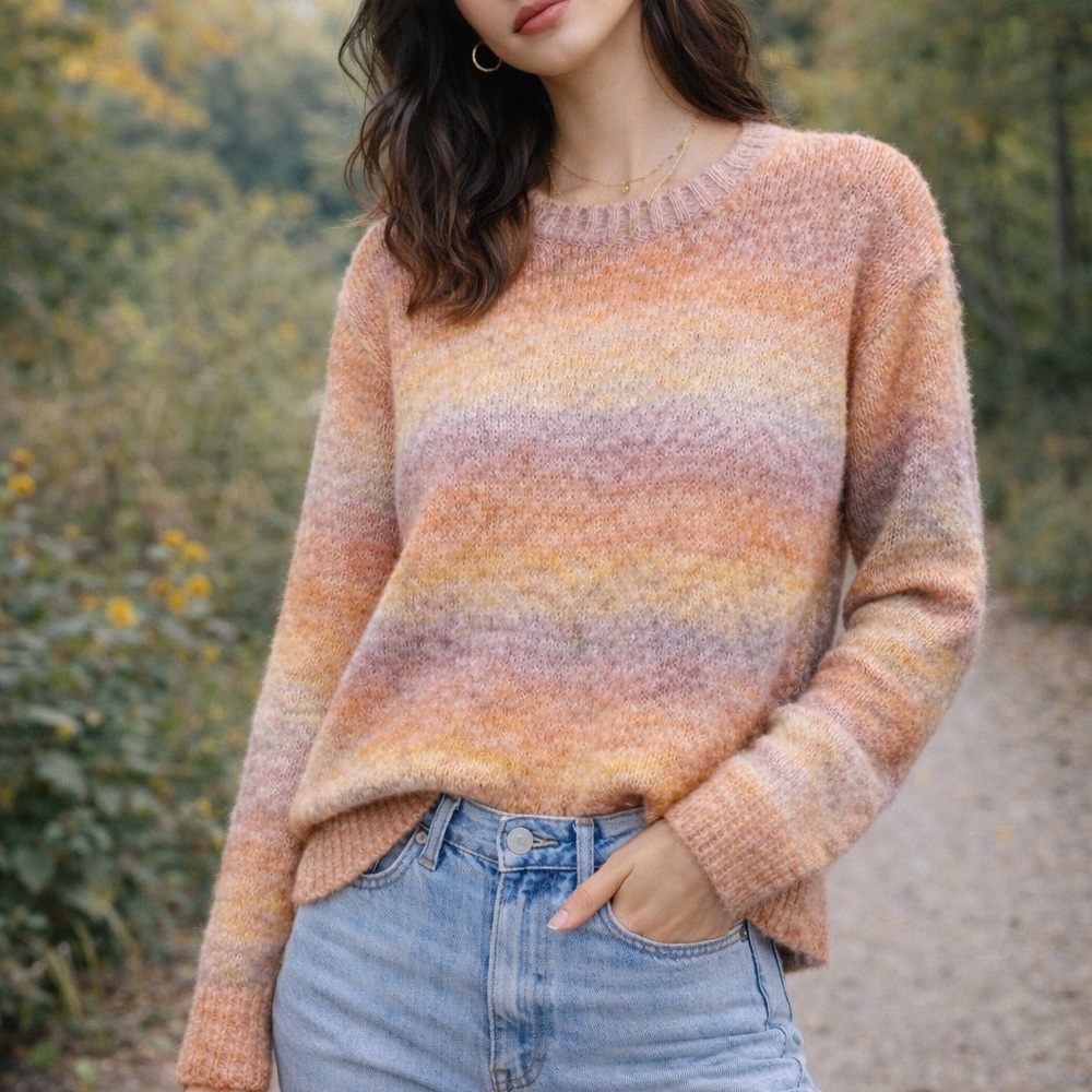J. Crew Sunset Tones Striped Sweater Size Medium
